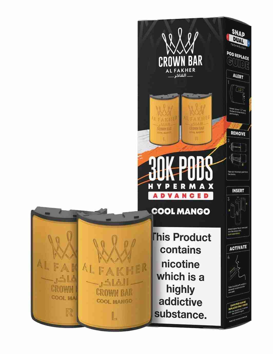 Image Of Al Fakher Crown Bar 30K Hypermax Refills Pods - Box of 5 with  Cool Mango flavour