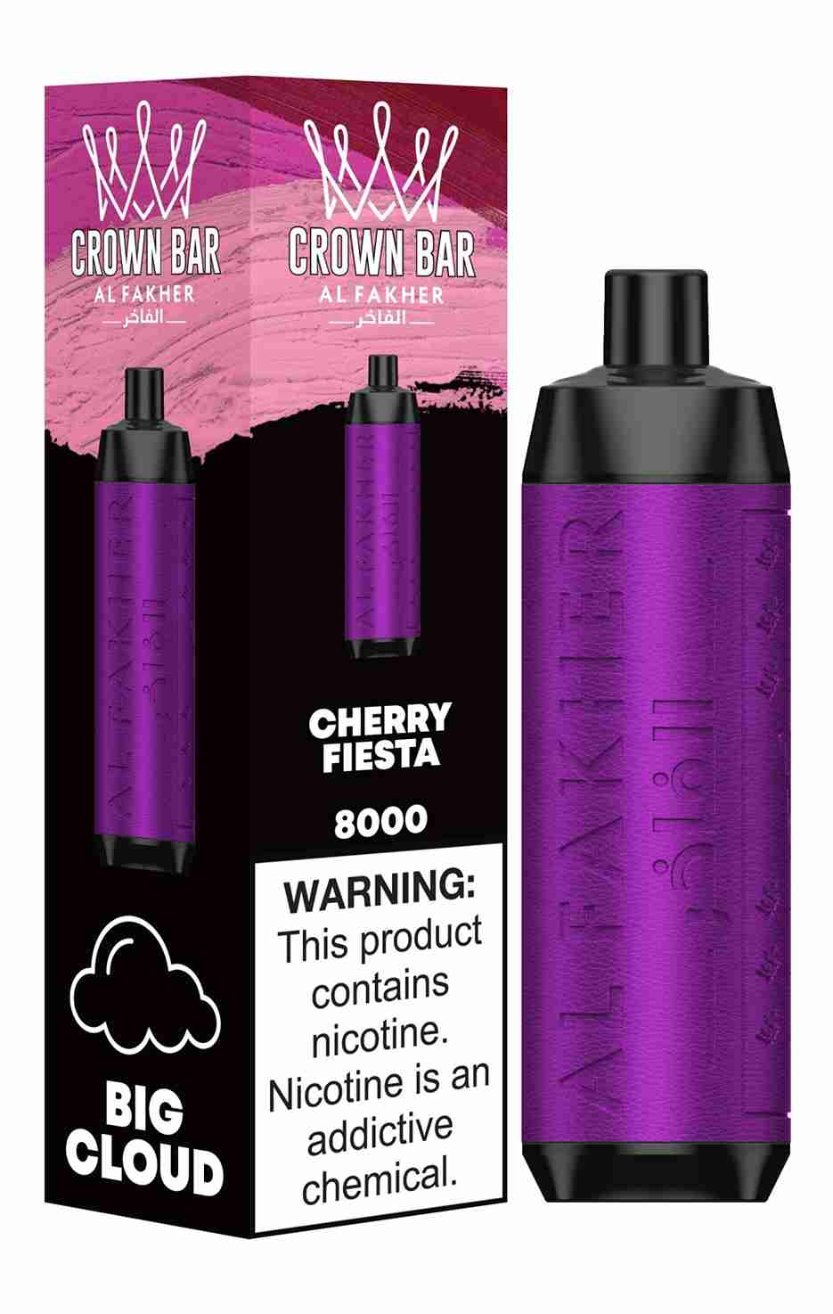 Al Fakher Crown Bar 8000 Puffs Disposable Vape Box of 10 with Cherry Fiesta flavour
