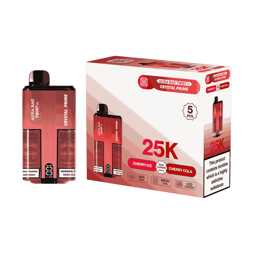 Aura Bar Twist 25000 Puffs by Crystal Prime - Box of 5 with Cherry Ice and Cherry Cola flavour