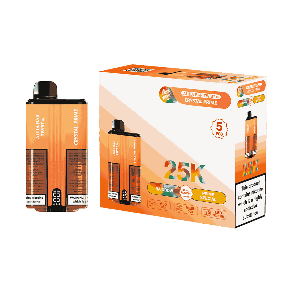 Aura Bar Twist 25000 Puffs by Crystal Prime - Box of 5 with Rainbow and Prime Special flavour