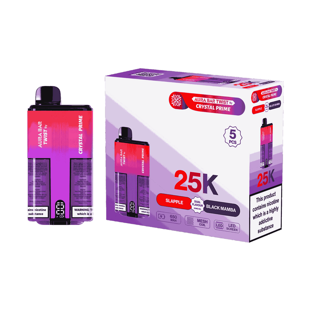 Aura Bar Twist 25000 Puffs by Crystal Prime - Box of 5 with Slapple and Black Manba flavour