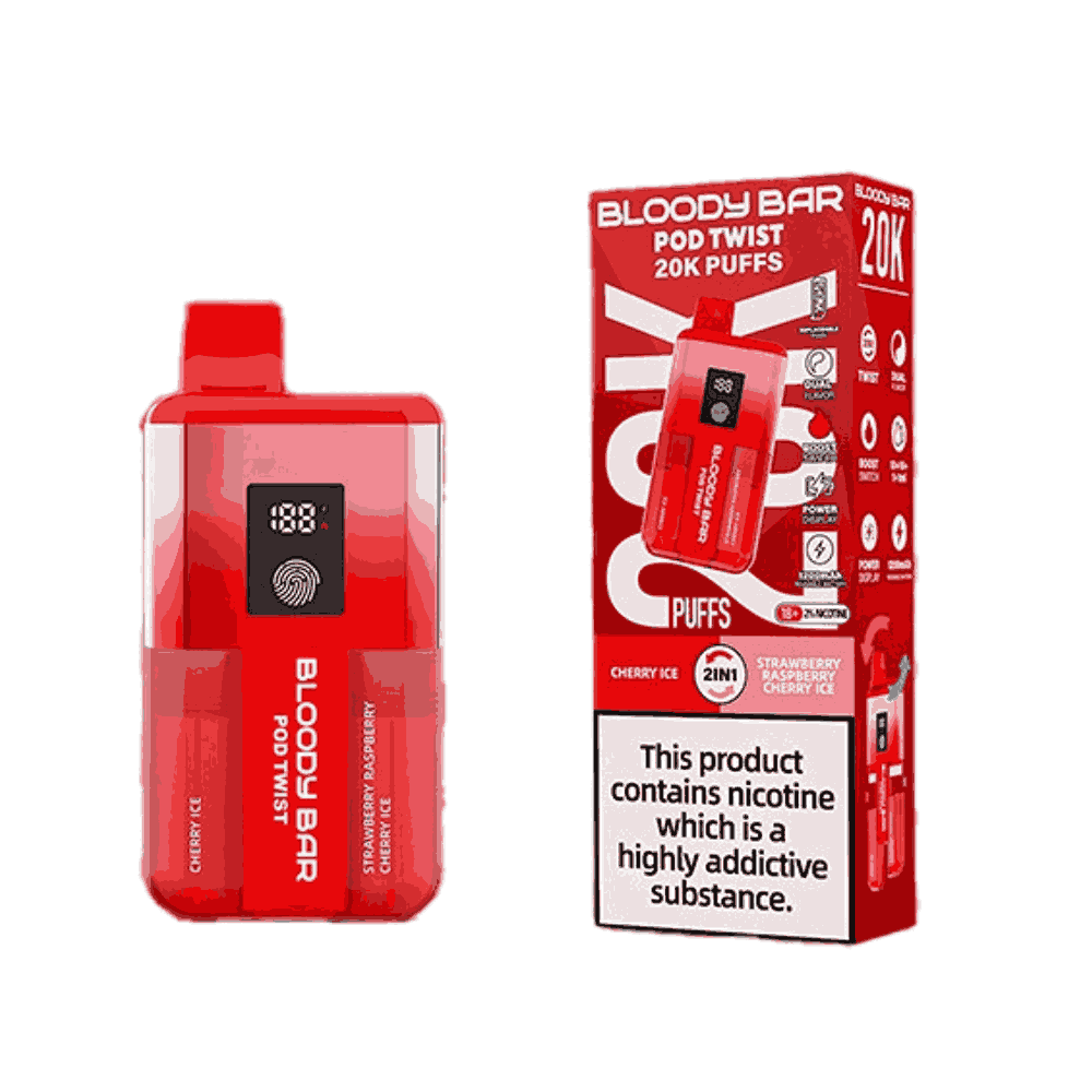 Bloody Bar Pod Twist 20K Prefilled Pod Kit Box of 5 available in Cherry Ice & Strawberry Raspberry Cherry Ice