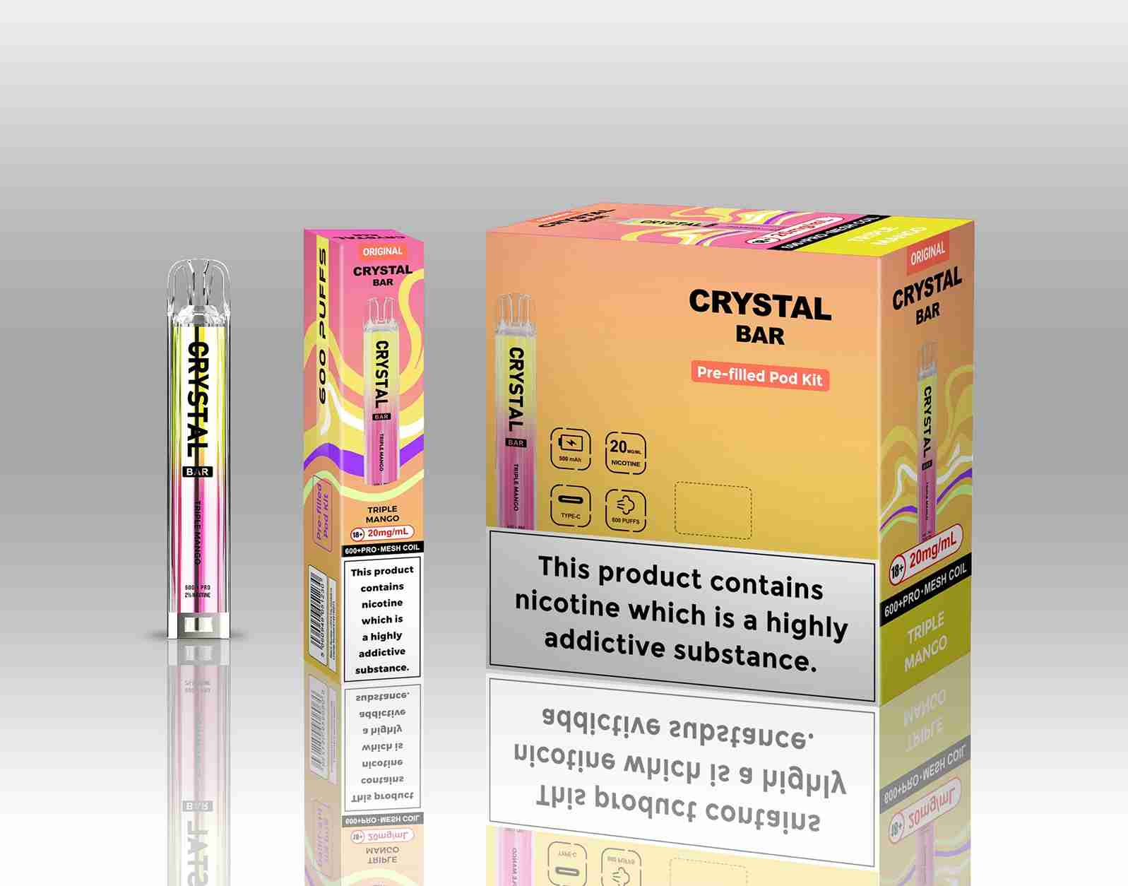 Image of Crystal Bar Original 600 Prefilled Pod Kit Pack of 10 - Flavour Triple Mango