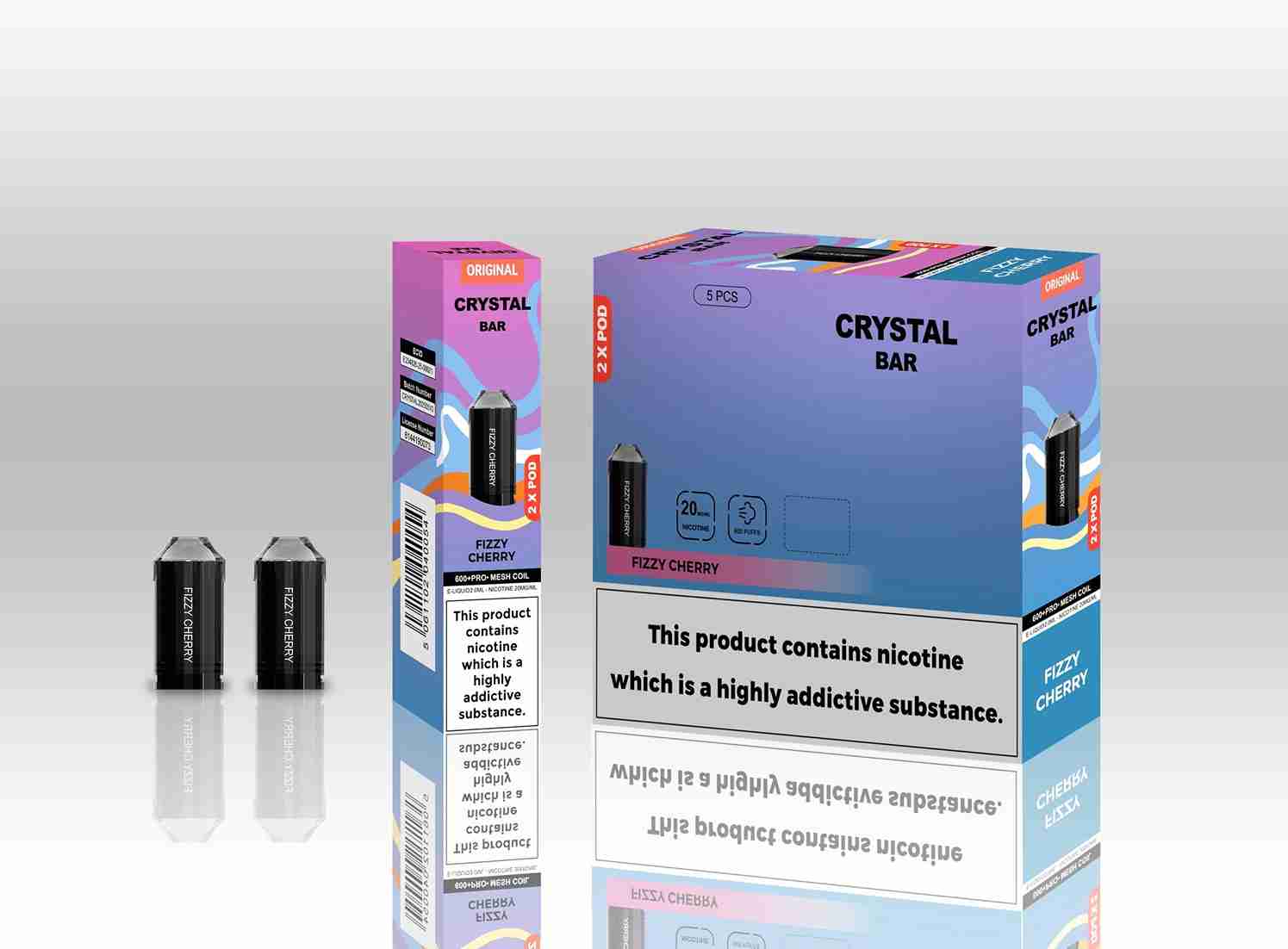Crystal Bar Original 600 Replacement Pods Pack of 10 -  with Fizzy Cherry flavour Wholesale Price !