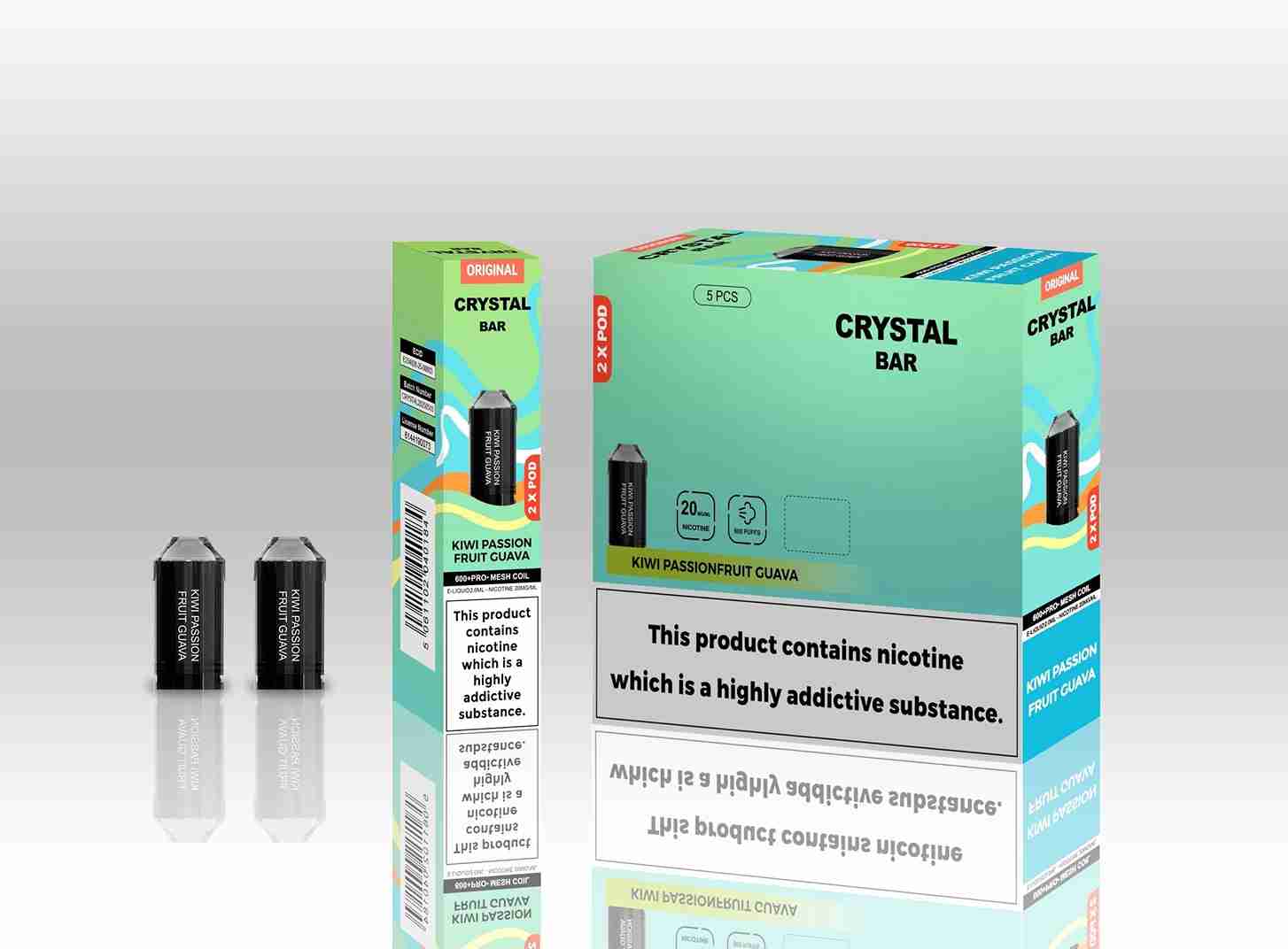 Crystal Bar Original 600 Replacement Pods Pack of 10 - with Kiwi Passionfruit Guava flavour Wholesale Price !