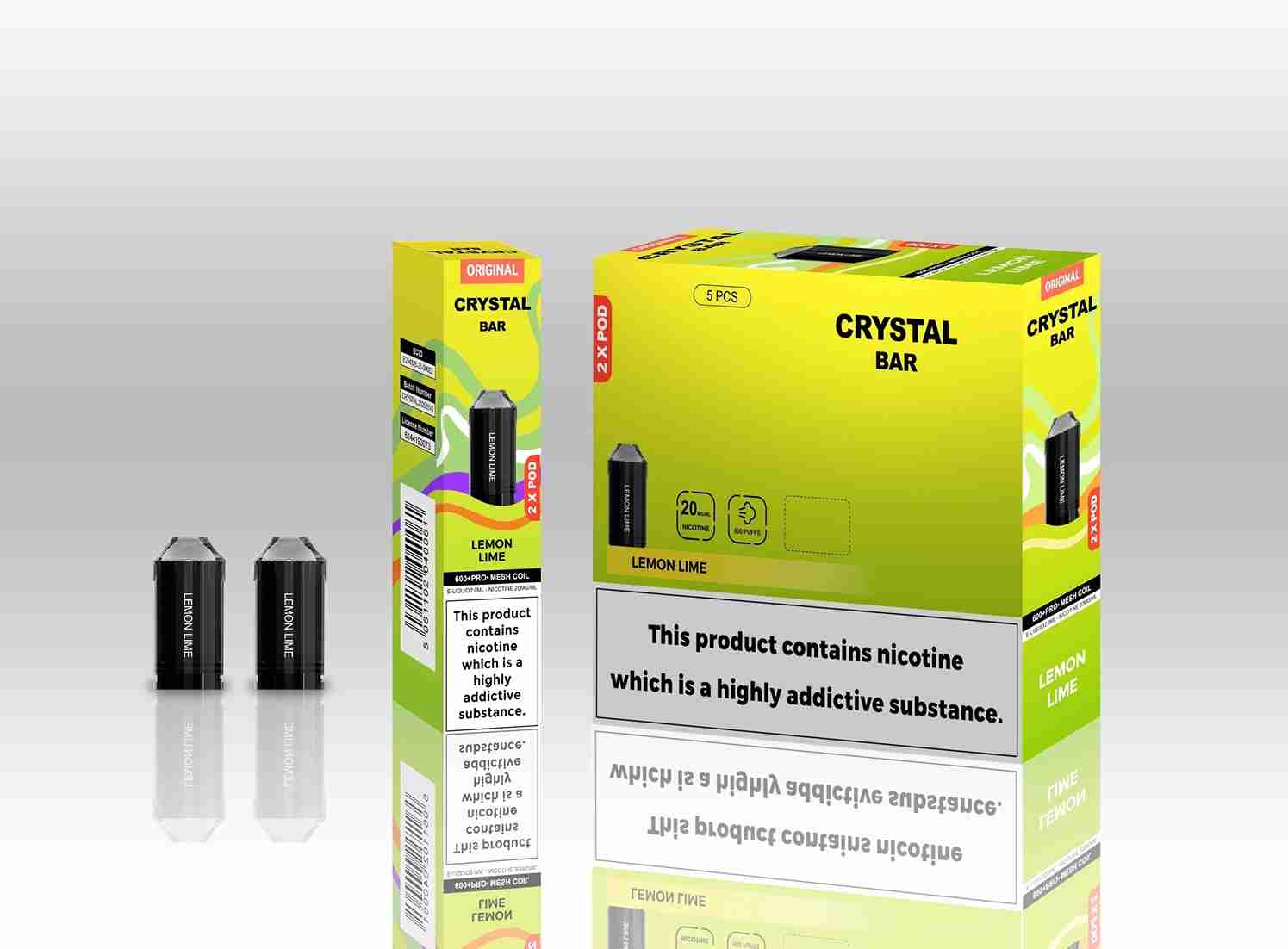 Crystal Bar Original 600 Replacement Pods Pack of 10 -  with Lemon Lime flavour Wholesale Price !