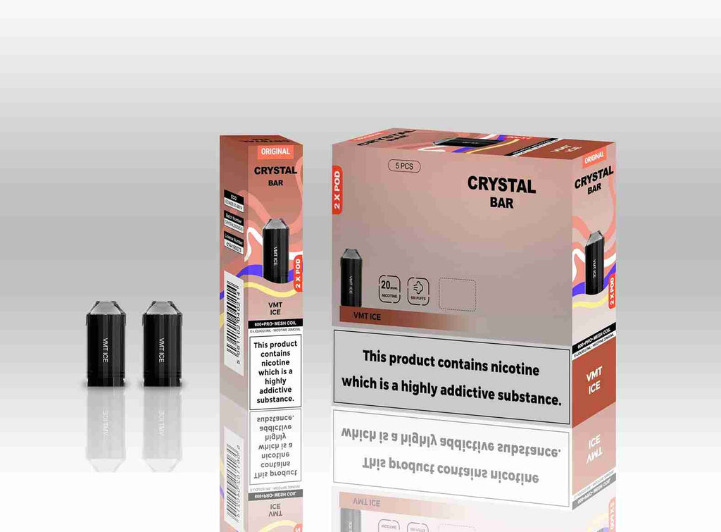 Crystal Bar Original 600 Replacement Pods Pack of 10 - VMT Ice flavour Wholesale Price !