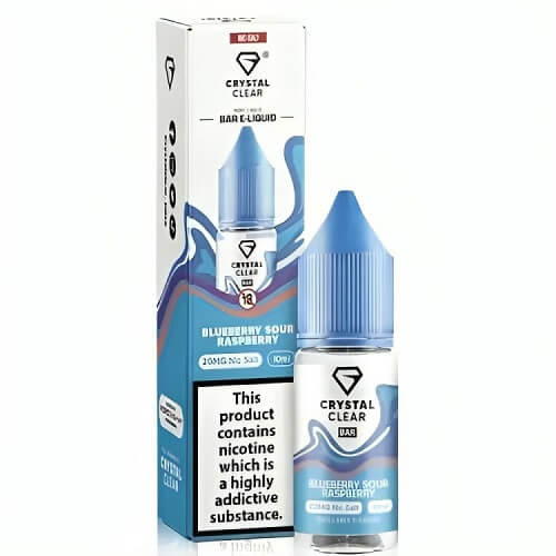 Crystal Clear Nic Salt 10ml Pack of 10, Blueberry Sour Raspberry Flavour 