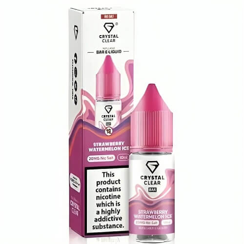 Crystal Clear Nic Salt 10ml Pack of 10, Strawberry Watermelon Ice Flavour 