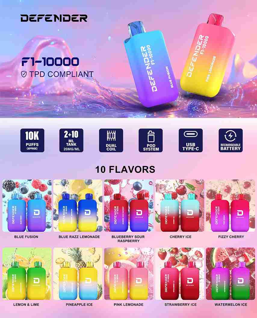 Defender F1-10000 Prefilled Pod Vape Kit - Box of 5