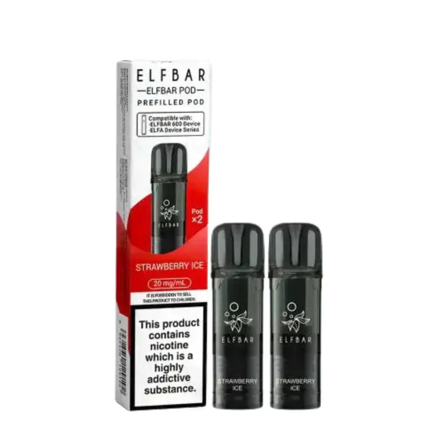 Elf Bar 600 Prefilled Pods - Box of 10 in Strawberry Ice Flavour at UK Vaper Wholesale