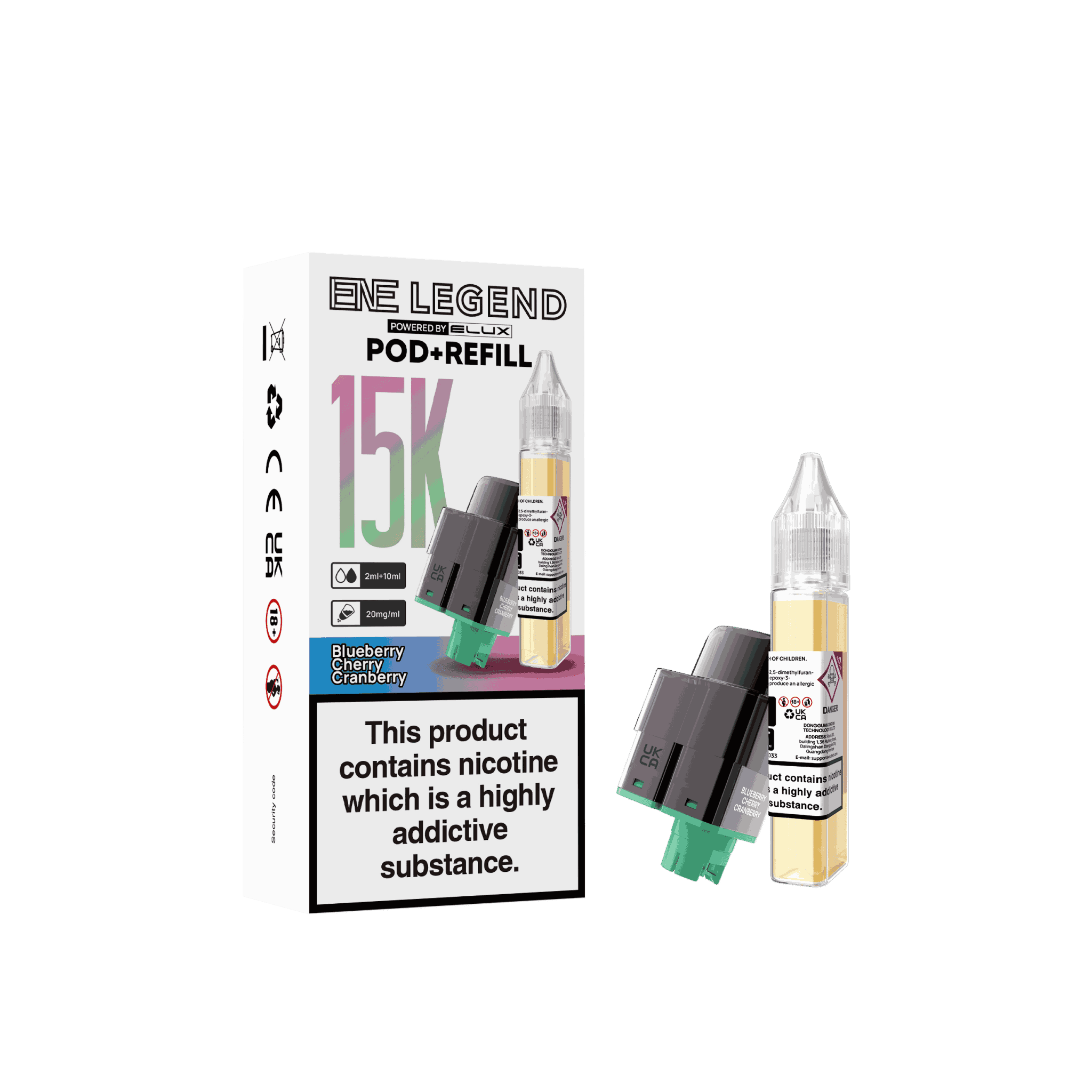 Elux ENE Legend 15k Replacement Pods Pack of 5 - Wholesale Price ! with Blueberry Cherry Raspberry flavour