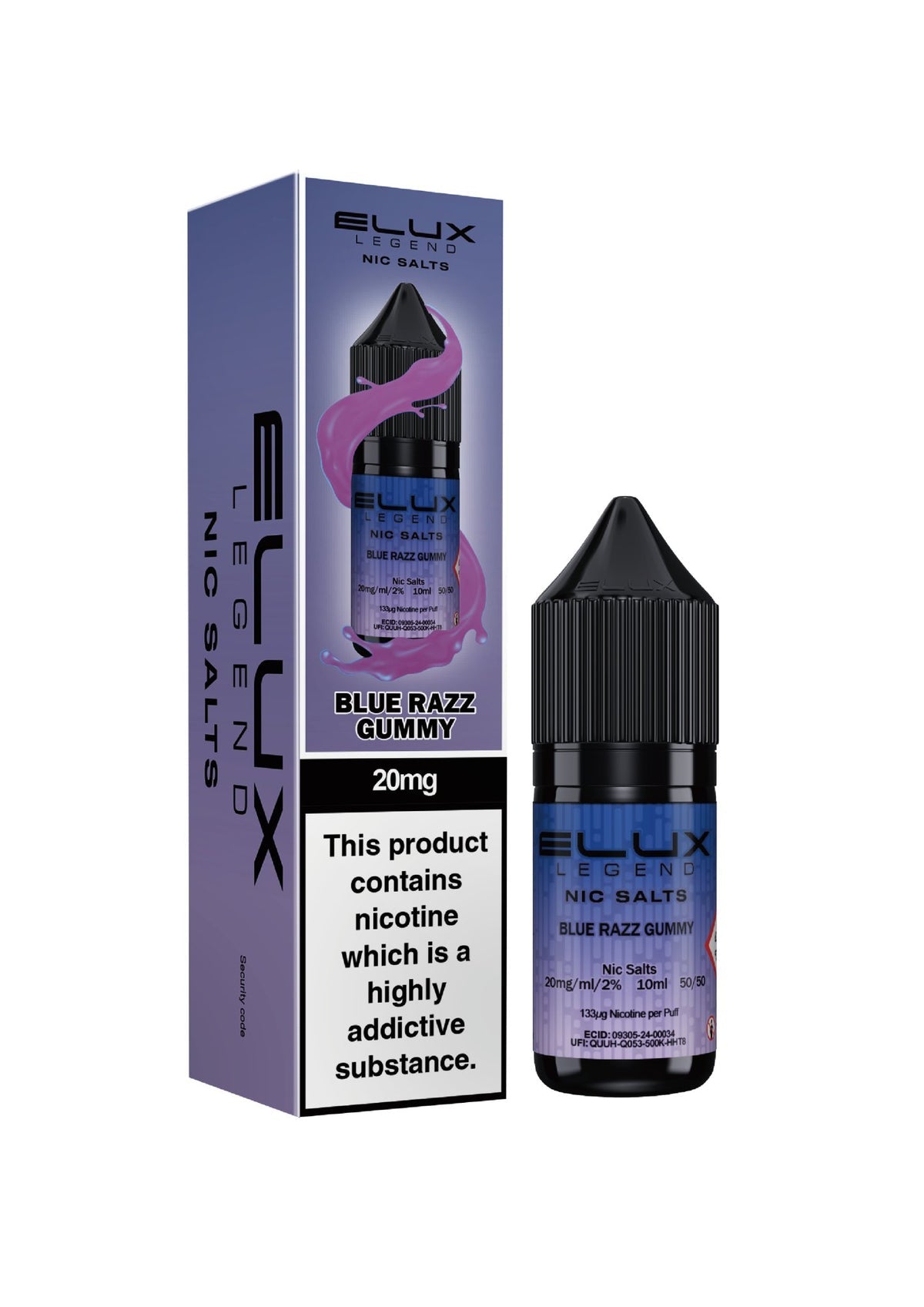 Elux Legend Nic Salts - 10ml E - liquids - Box of 10 - Blue Razz Gummy *New* - vapeukwholesale