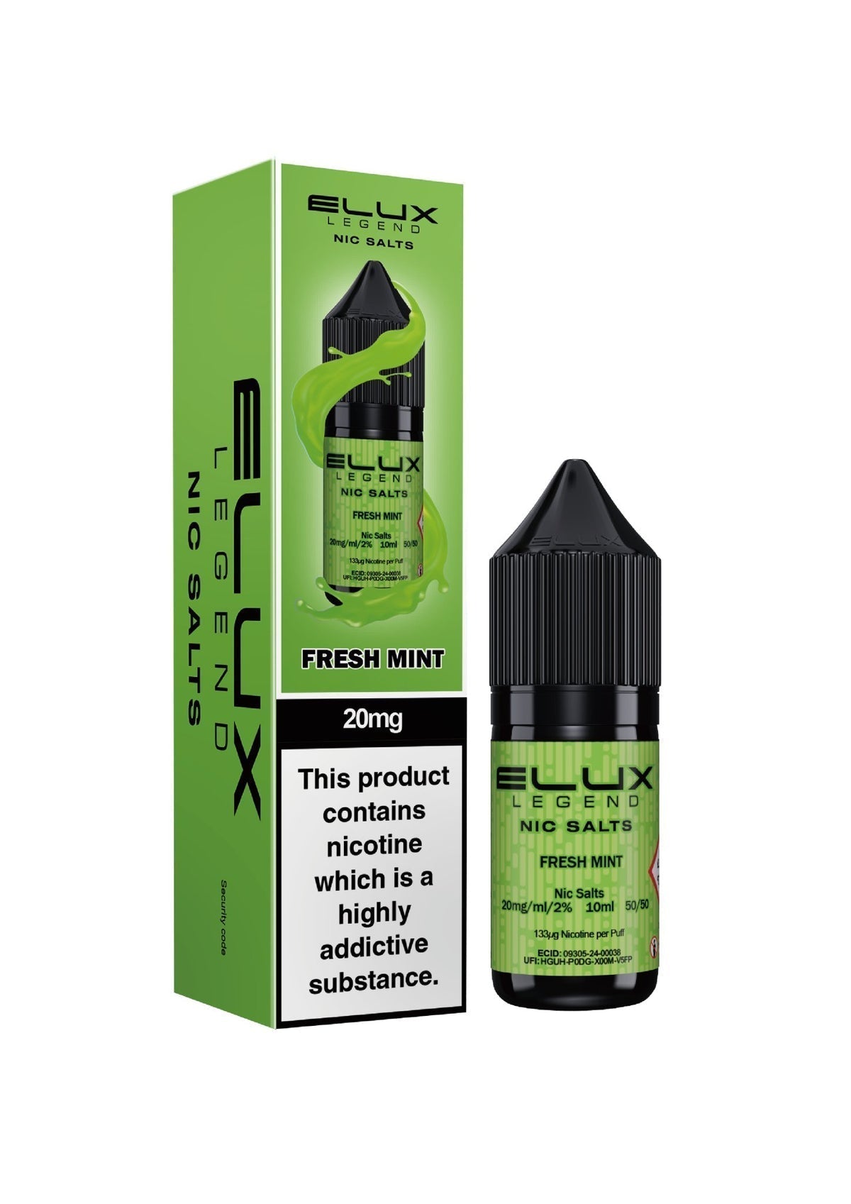 Elux Legend Nic Salts - 10ml E - liquids - Box of 10 - Fresh Mint *New* - vapeukwholesale