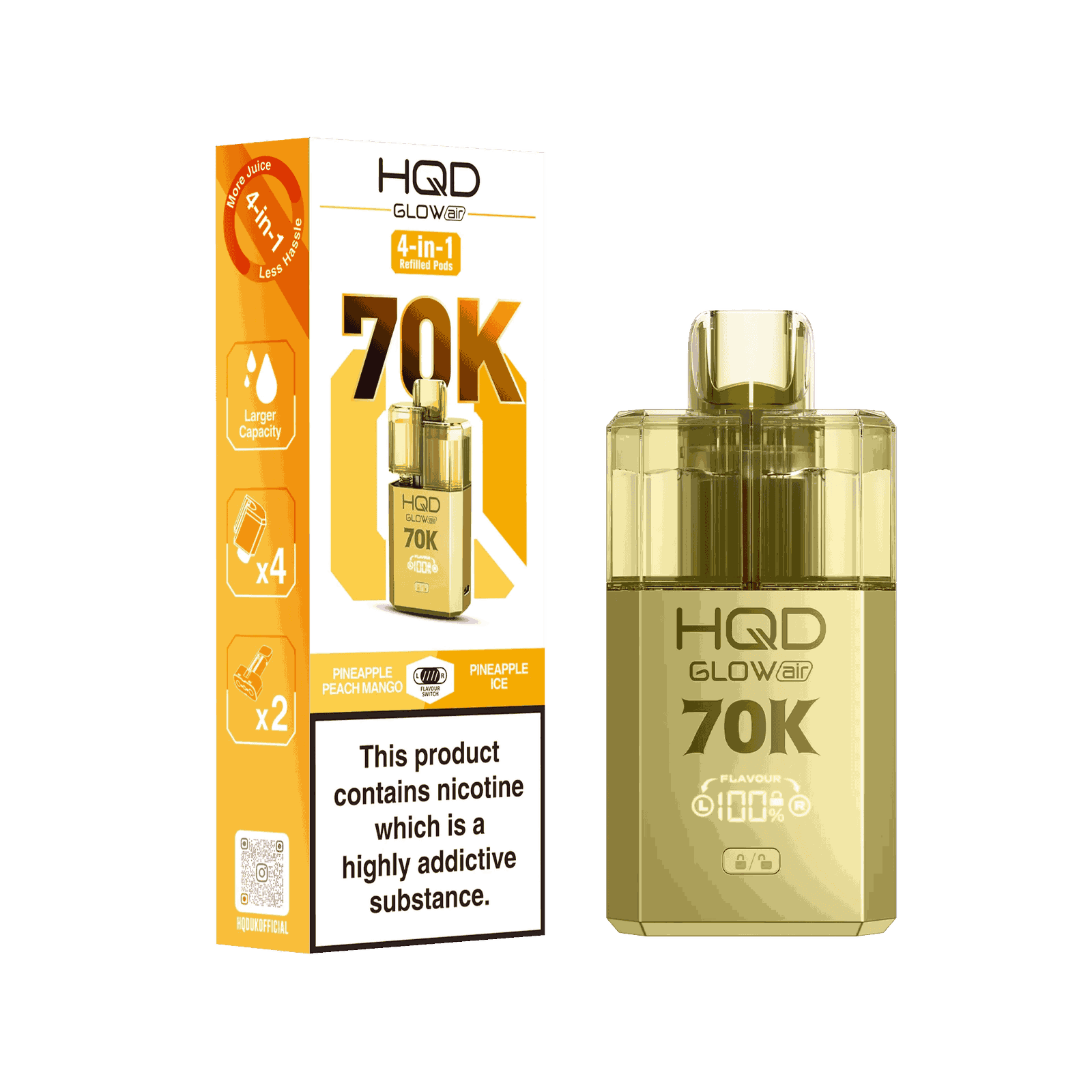 HQD Glow Air 70K Puff Prefilled Pod Vape kit - Box of 5