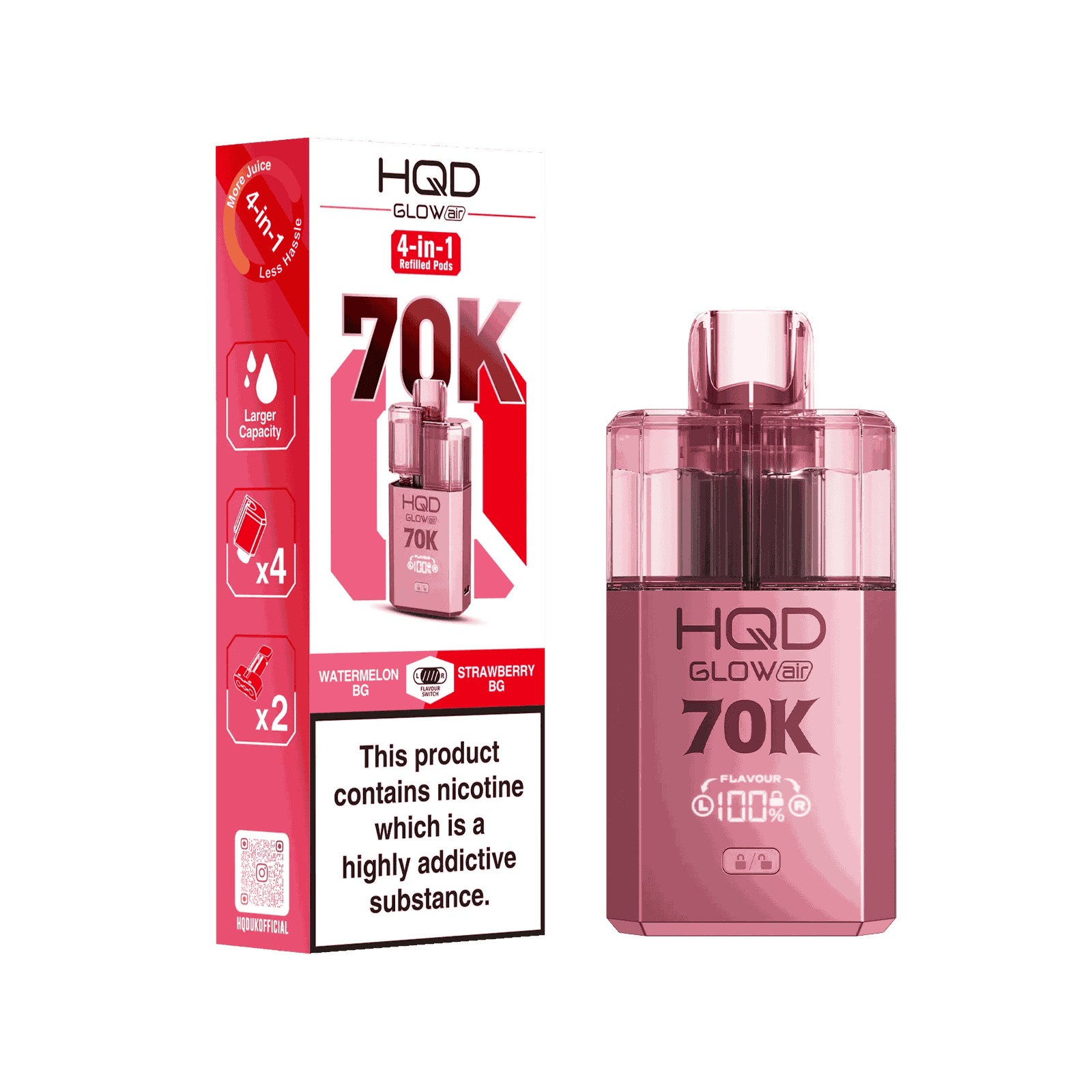HQD Glow Air 70K Puff Prefilled Pod Vape kit - Box of 5