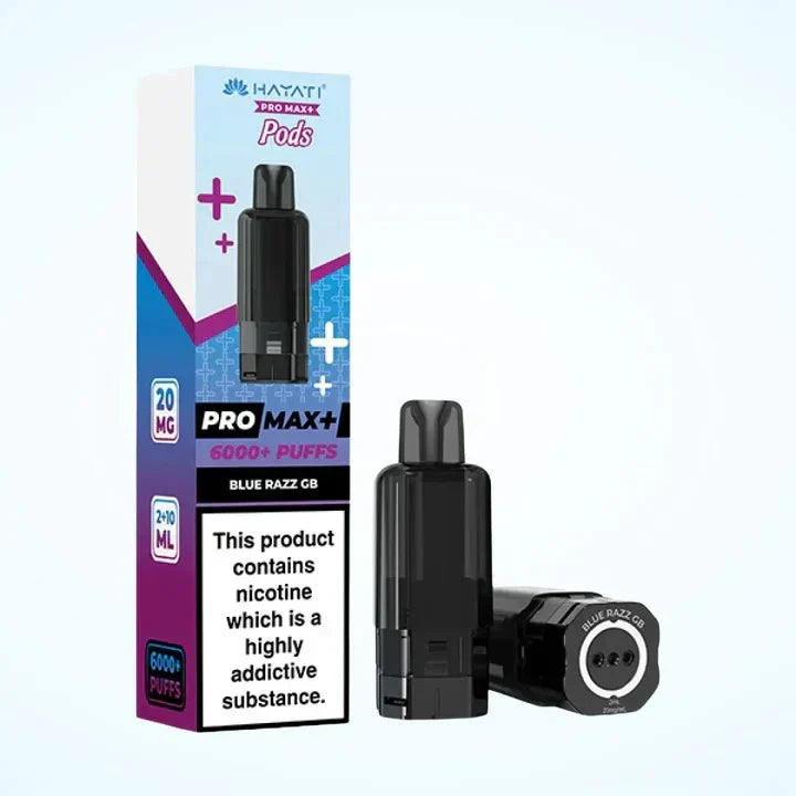 Hayati Pro Max Plus 6000 Puffs Prefilled Pods Box Of 5, Blue Razz GB Flavour 