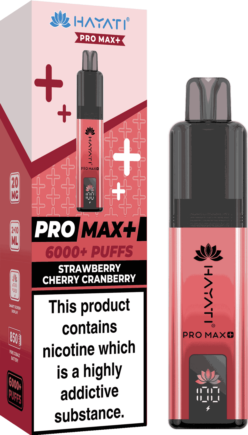 Hayati Pro Max Plus 6000 Vape Box of 5,  Strawberry Cherry Cranberry Flavour