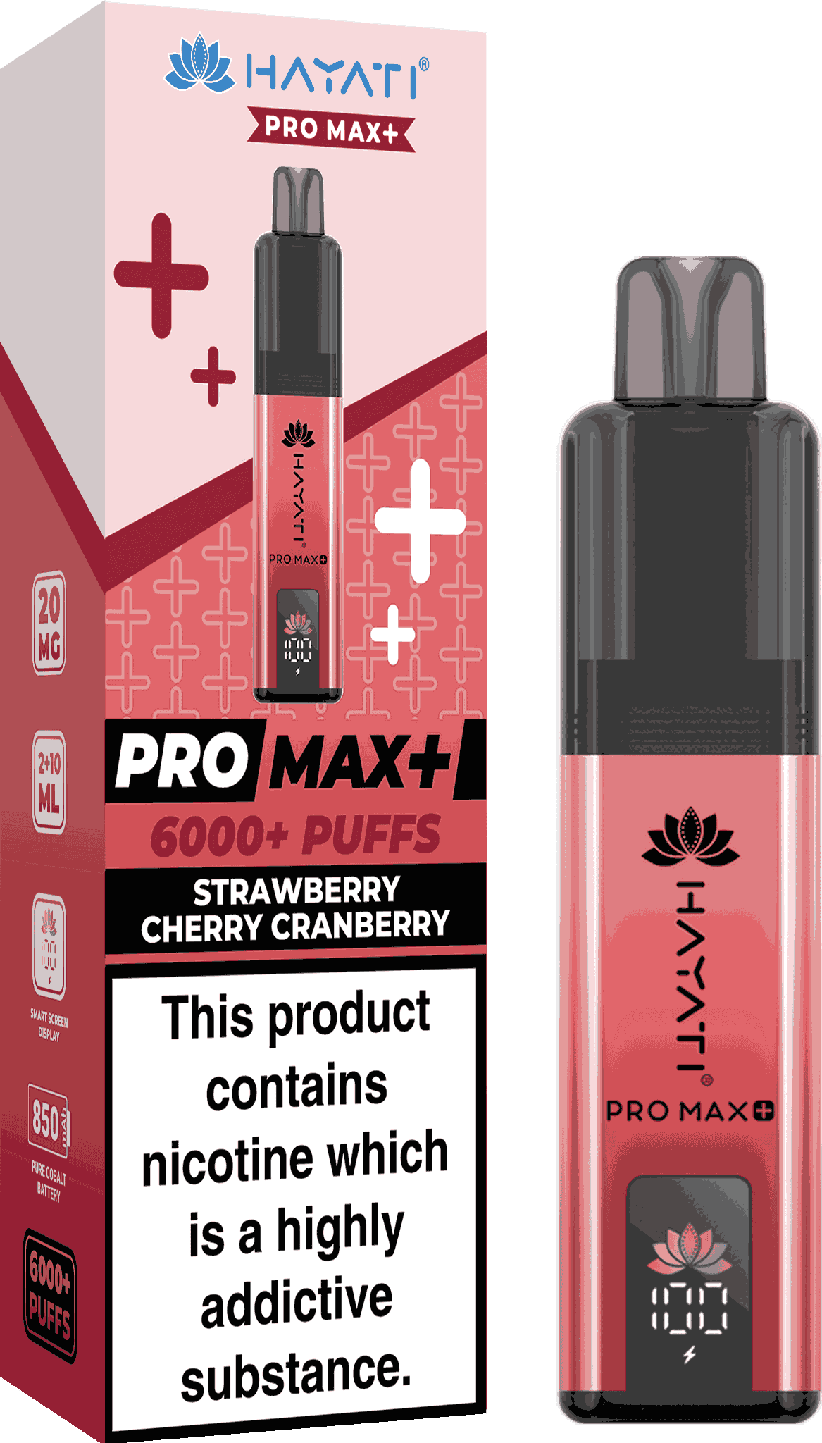 Hayati Pro Max Plus 6000 Vape Box of 5,  Strawberry Cherry Cranberry Flavour