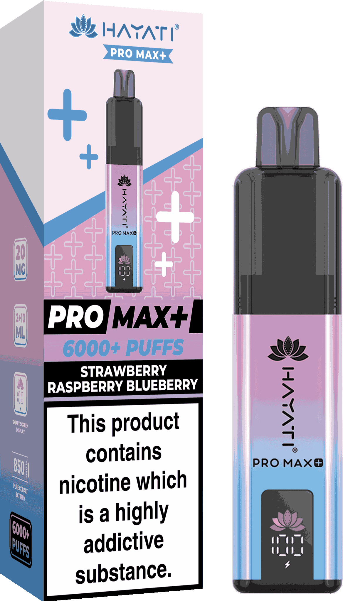 Hayati Pro Max Plus 6000 Vape Box of 5,  Strawberry Raspberry Blueberry Flavour