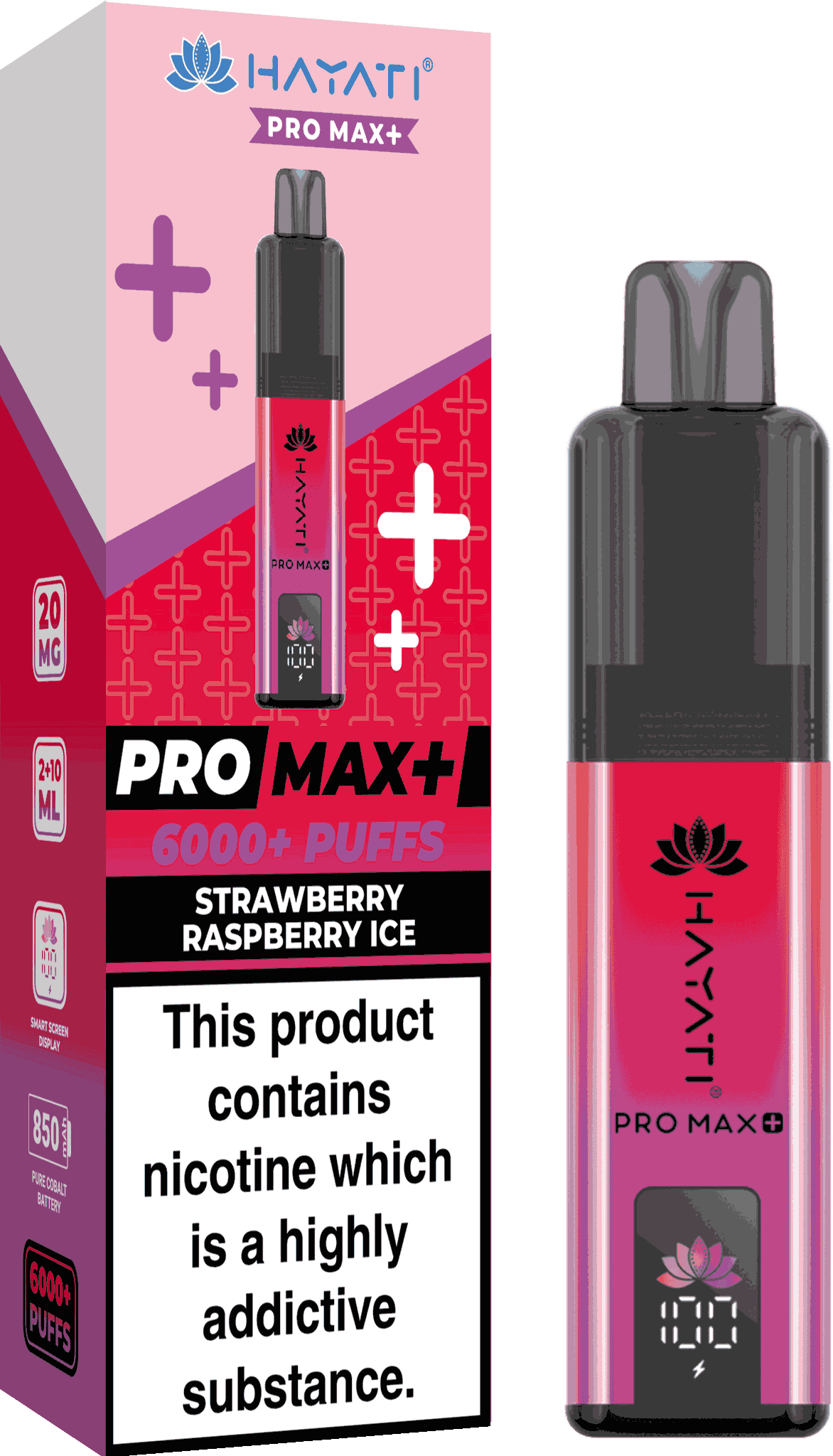 Hayati Pro Max Plus 6000 Vape Box of 5, Strawberry Raspberry Ice Flavour