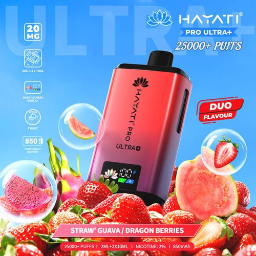 Hayati Pro Ultra Plus 25000 Prefilled Pod Kit Box of 5, Straw Guava, Dragon Berries Flavour