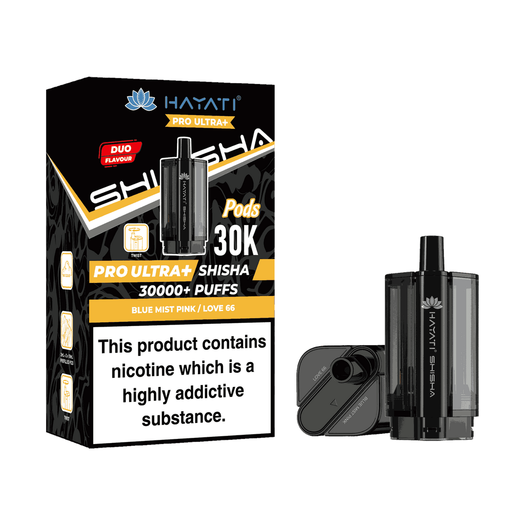 Hayati Pro Ultra Plus Shisha 30k Prefilled Pods Box of 5 - Wholesale Price ! with Blue Mist Pink and Love 66 flavour