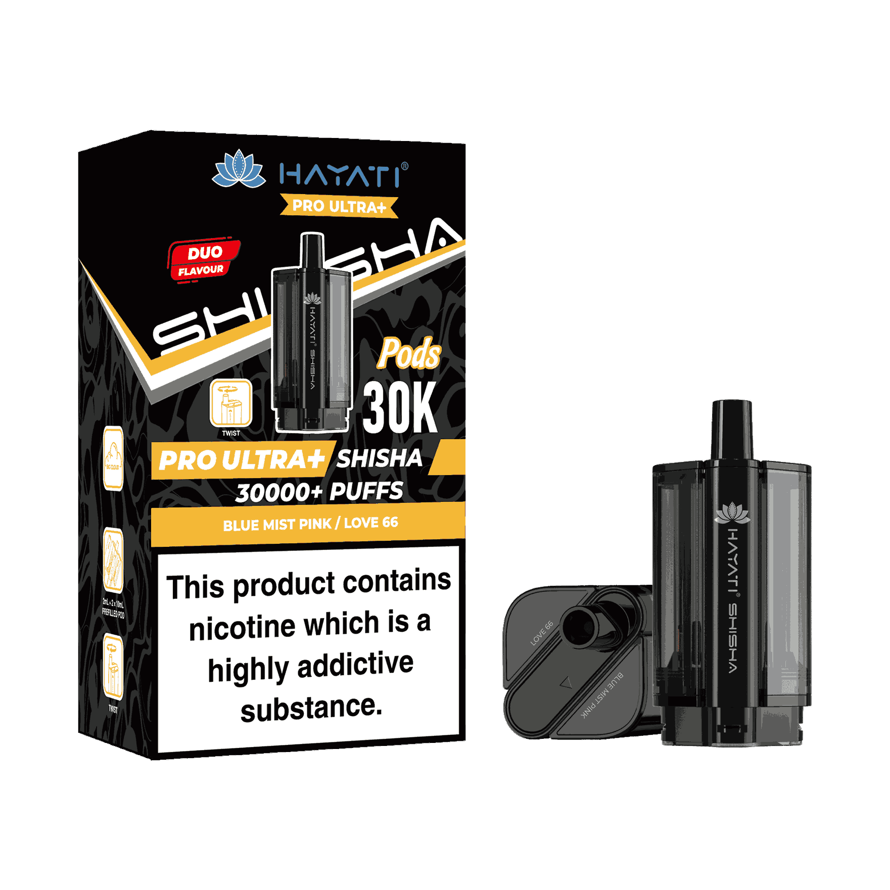 Hayati Pro Ultra Plus Shisha 30k Prefilled Pods Box of 5 - Wholesale Price ! with Blue Mist Pink and Love 66 flavour