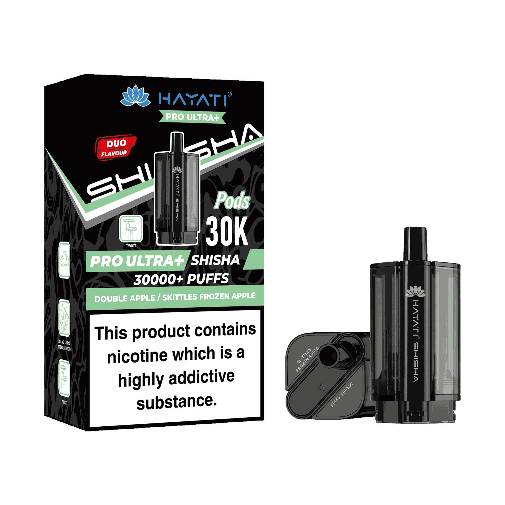 Hayati Pro Ultra Plus Shisha 30k Prefilled Pods Box of 5 - Wholesale Price ! with Double Apple and Skittles Frozen Apple flavour