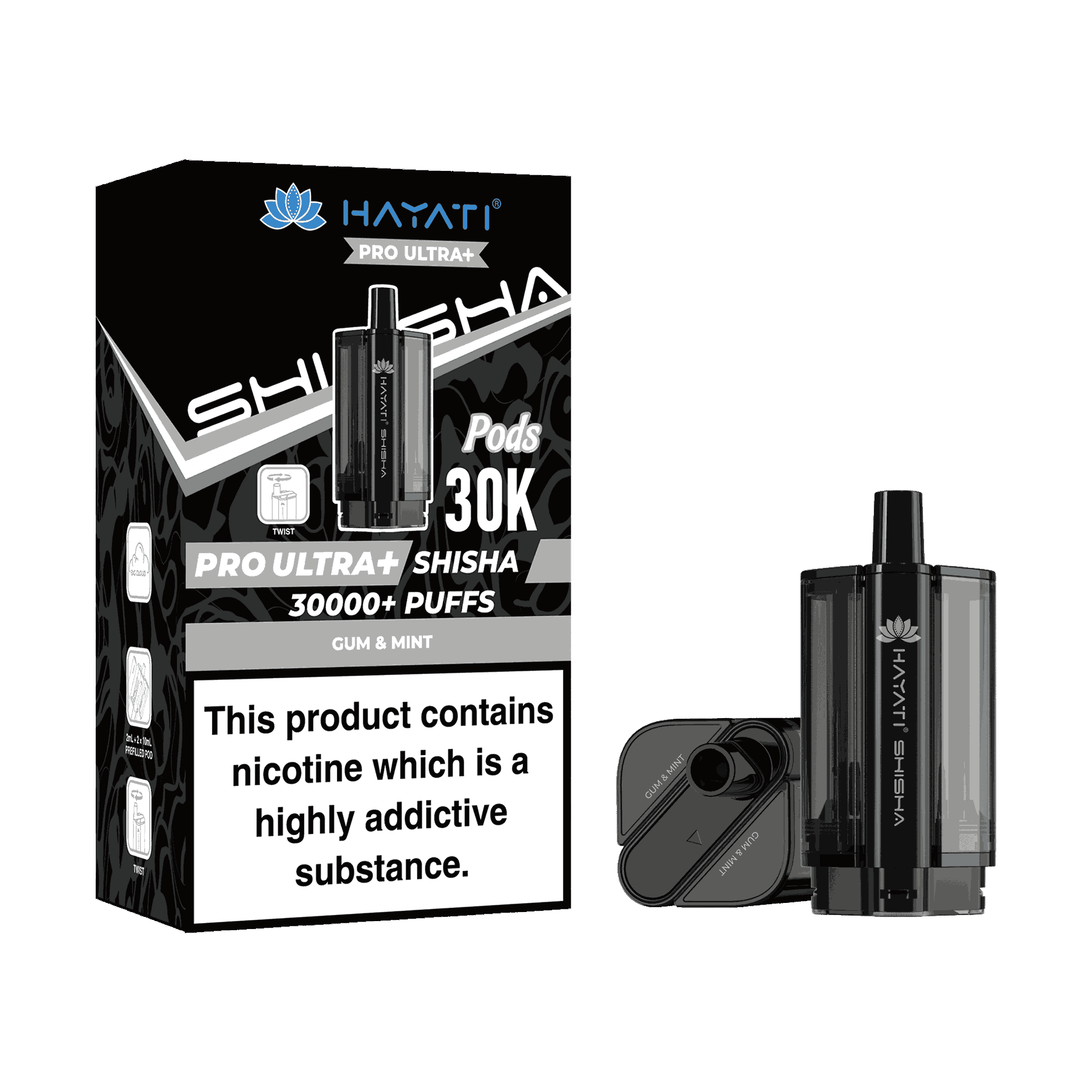 Hayati Pro Ultra Plus Shisha 30k Prefilled Pods Box of 5 - Wholesale Price ! with Gum and Mint flavour