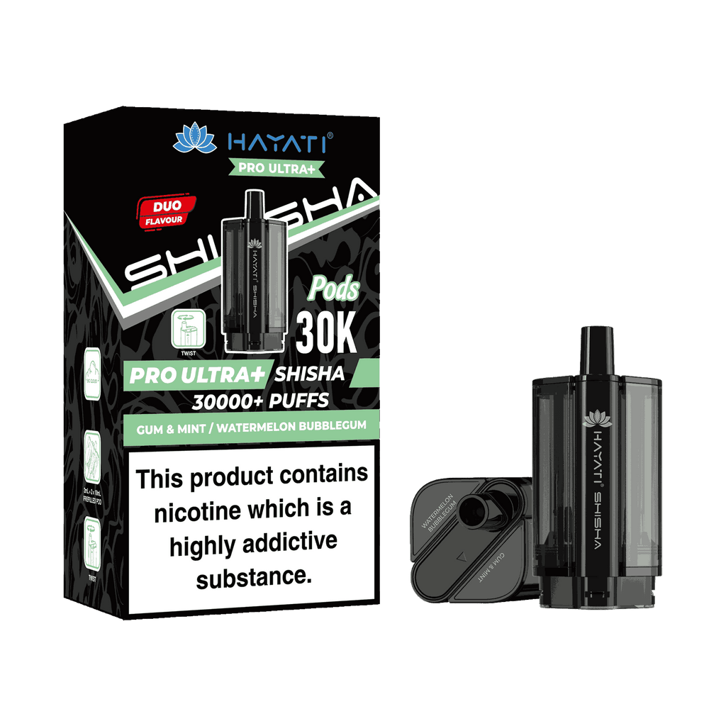 Hayati Pro Ultra Plus Shisha 30k Prefilled Pods Box of 5 - Wholesale Price ! with Gum&Mint and Watermelon Bubblegum flavour