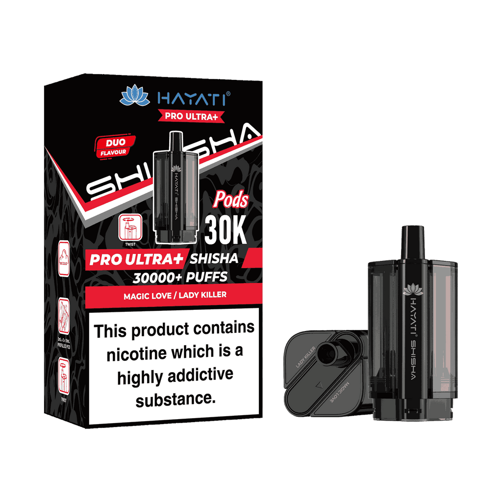 Hayati Pro Ultra Plus Shisha 30k Prefilled Pods Box of 5 - Wholesale Price ! with Magic Love and Lady Killer flavor 