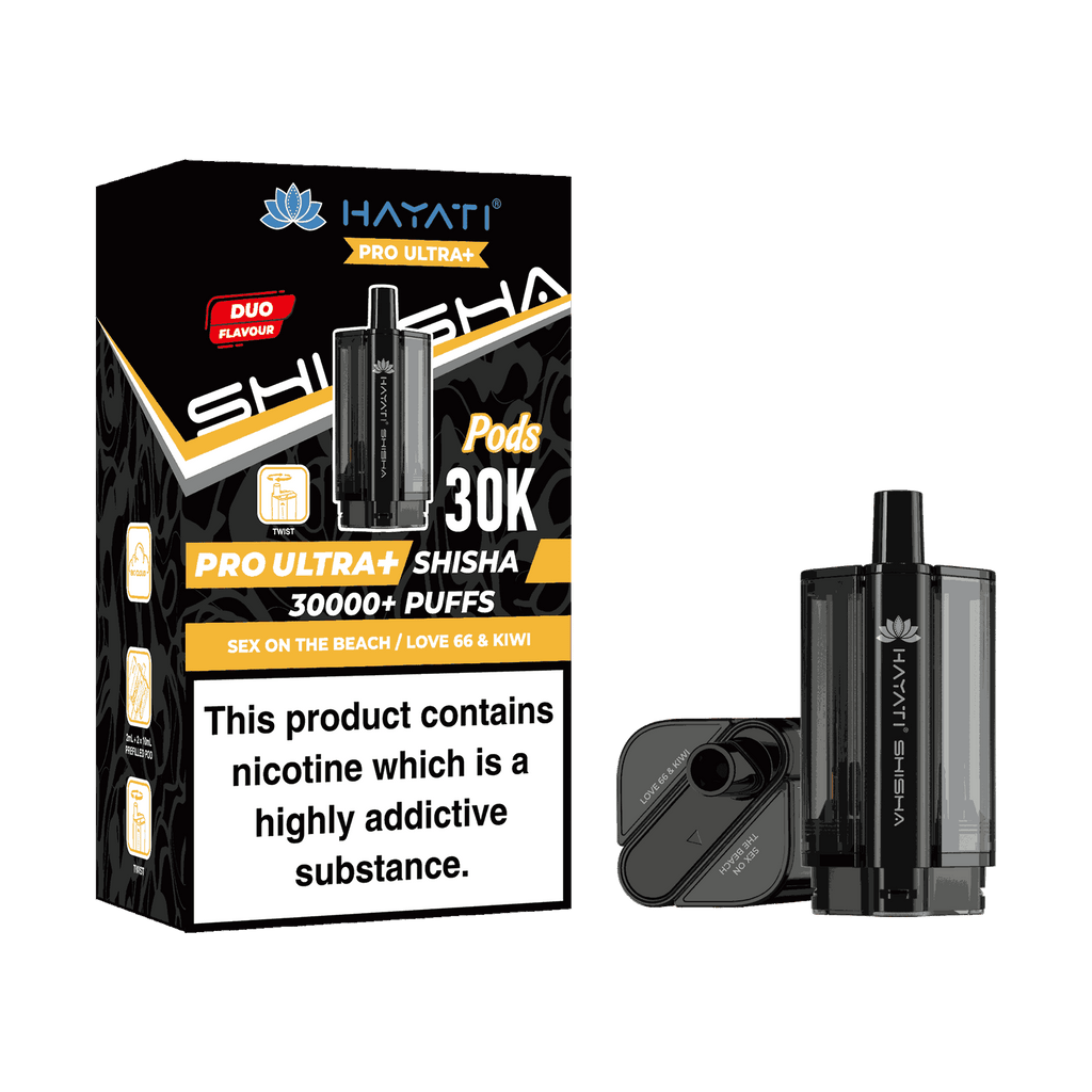 Hayati Pro Ultra Plus Shisha 30k Prefilled Pods Box of 5 - with Sex on the Beach and Love 66 & Kiwi Wholesale Price !