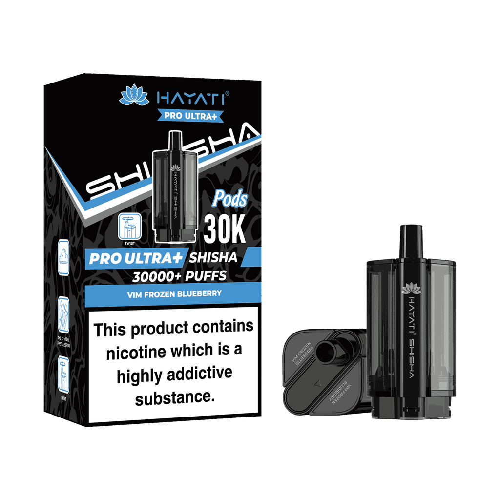Hayati Pro Ultra Plus Shisha 30k Prefilled Pods Box of 5 - with Vim Frozen Blueberry flavour Wholesale Price !