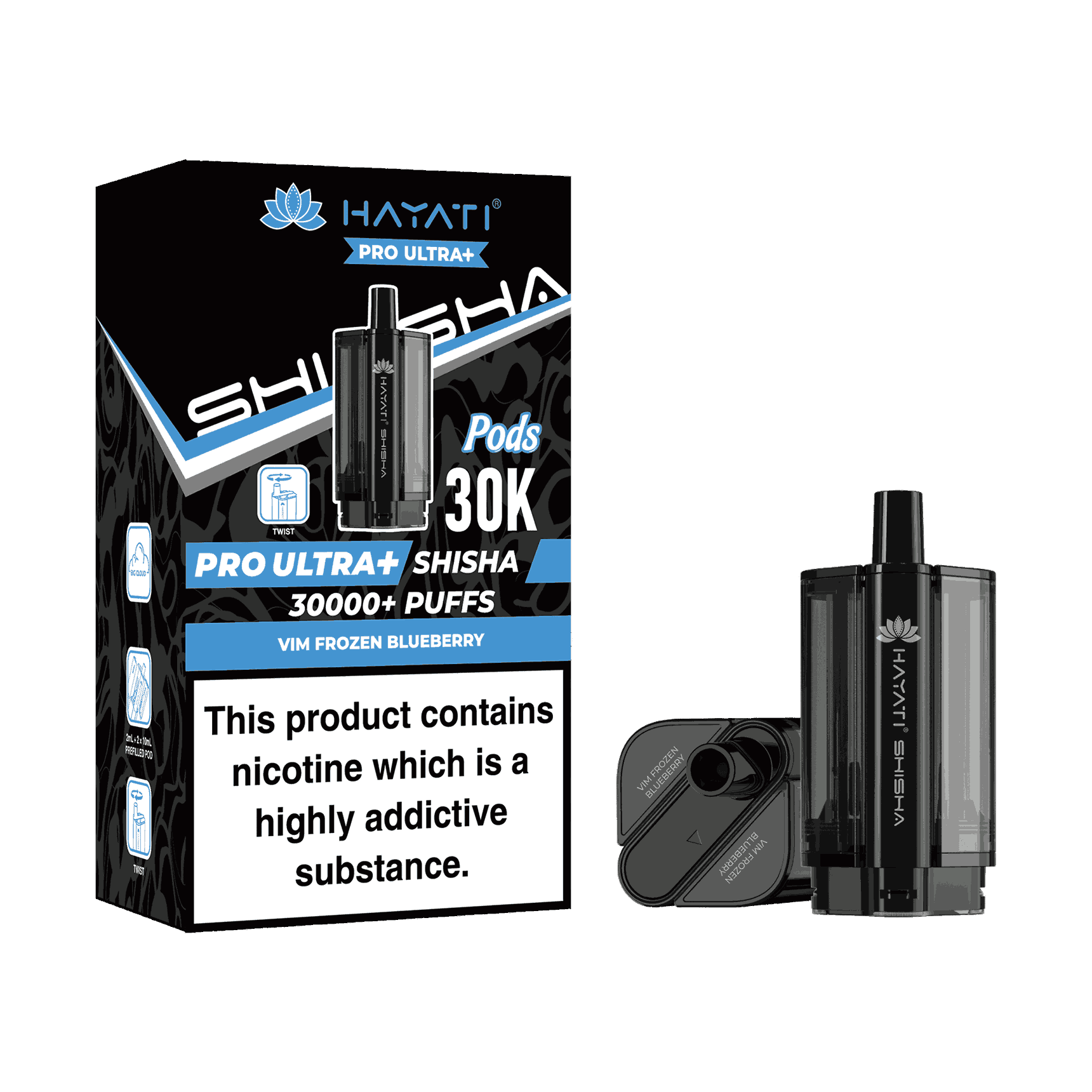 Hayati Pro Ultra Plus Shisha 30k Prefilled Pods Box of 5 - with Vim Frozen Blueberry flavour Wholesale Price !