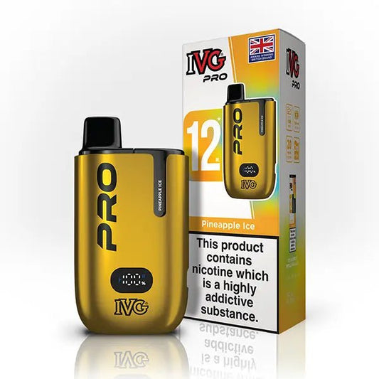 IVG Pro 12 10000 Prefilled Pod Kit - Box of 5 in Pineapple Ice Flavour available at UK Vaper Wholesale