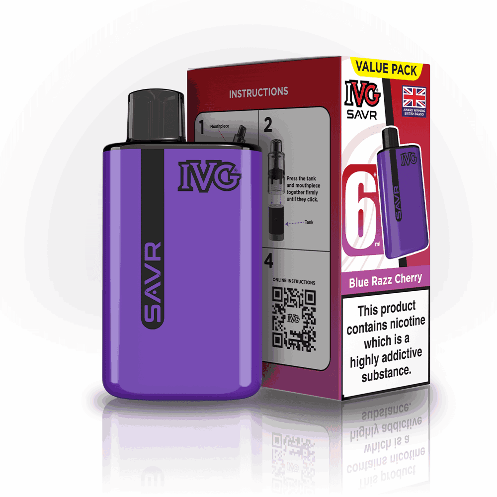 IVG SAVR 3000 Disposable Starter Vape - Pack of 5 - with Blue Razz Cherry flavour 