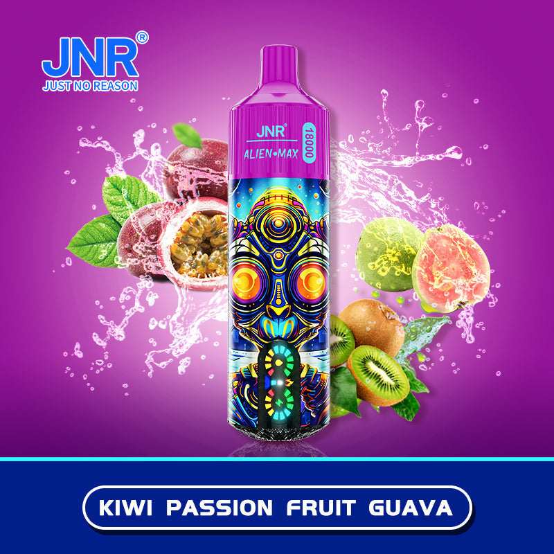 JNR Alien Max 18000 Disposable Vape Box of 10 with Kiwi Passion Fruit  Guava flavour