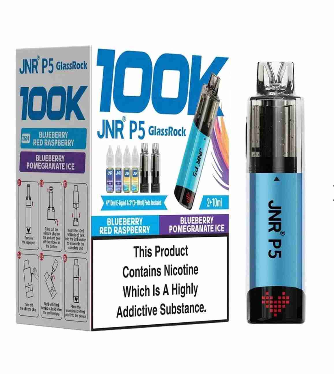 JNR P5 GlassRock 100k Refillable Pod Kit - Pack of 3