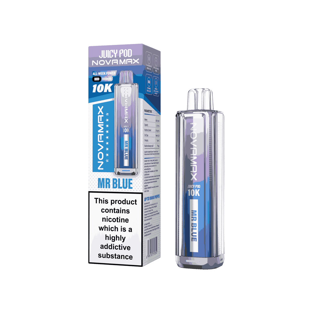 Juicy Pod Novamax 10k Prefilled Pod Vape Kit - Pack of 5 available in Mr Blue Flavour