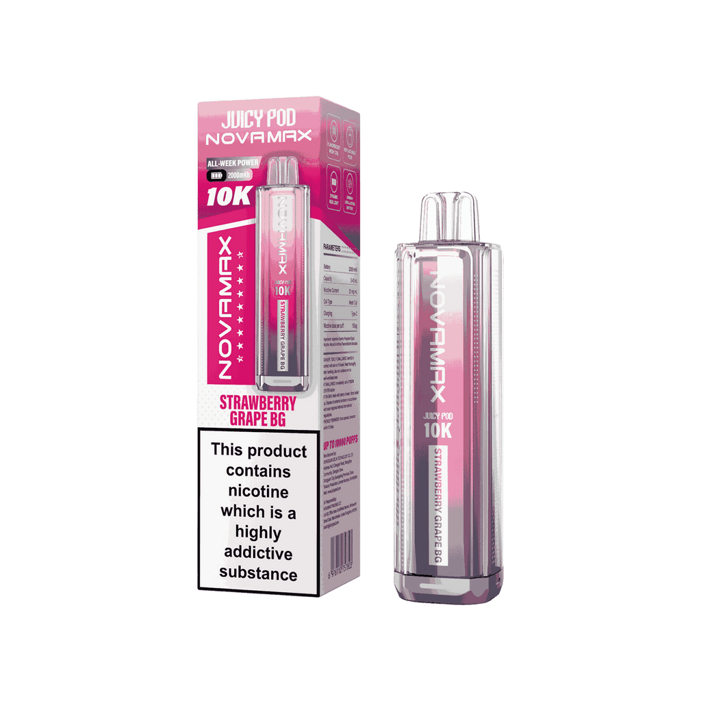 Juicy Pod Novamax 10k Prefilled Pod Vape Kit - Pack of 5 available in Strawberry Grape GB Flavour 