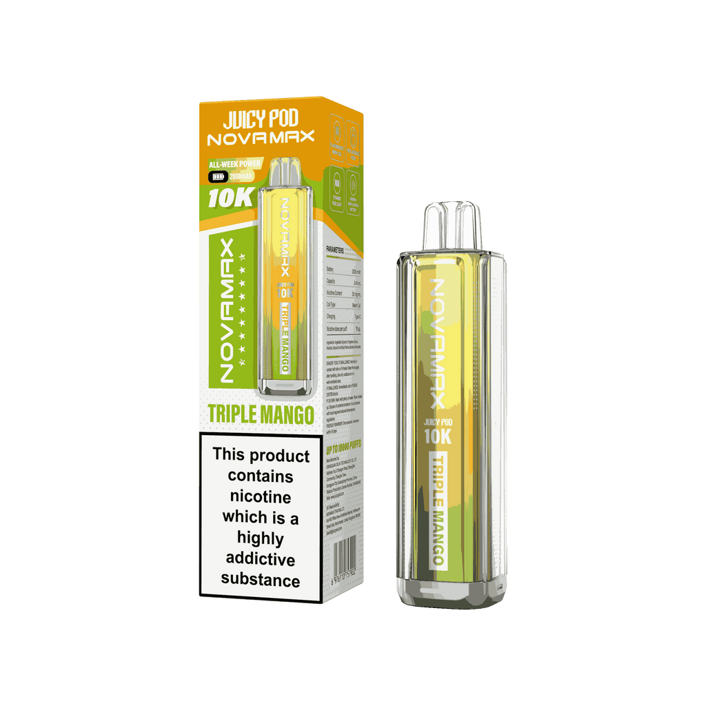 Juicy Pod Novamax 10k Prefilled Pod Vape Kit - Pack of 5 available in Triple Mango Flavour 