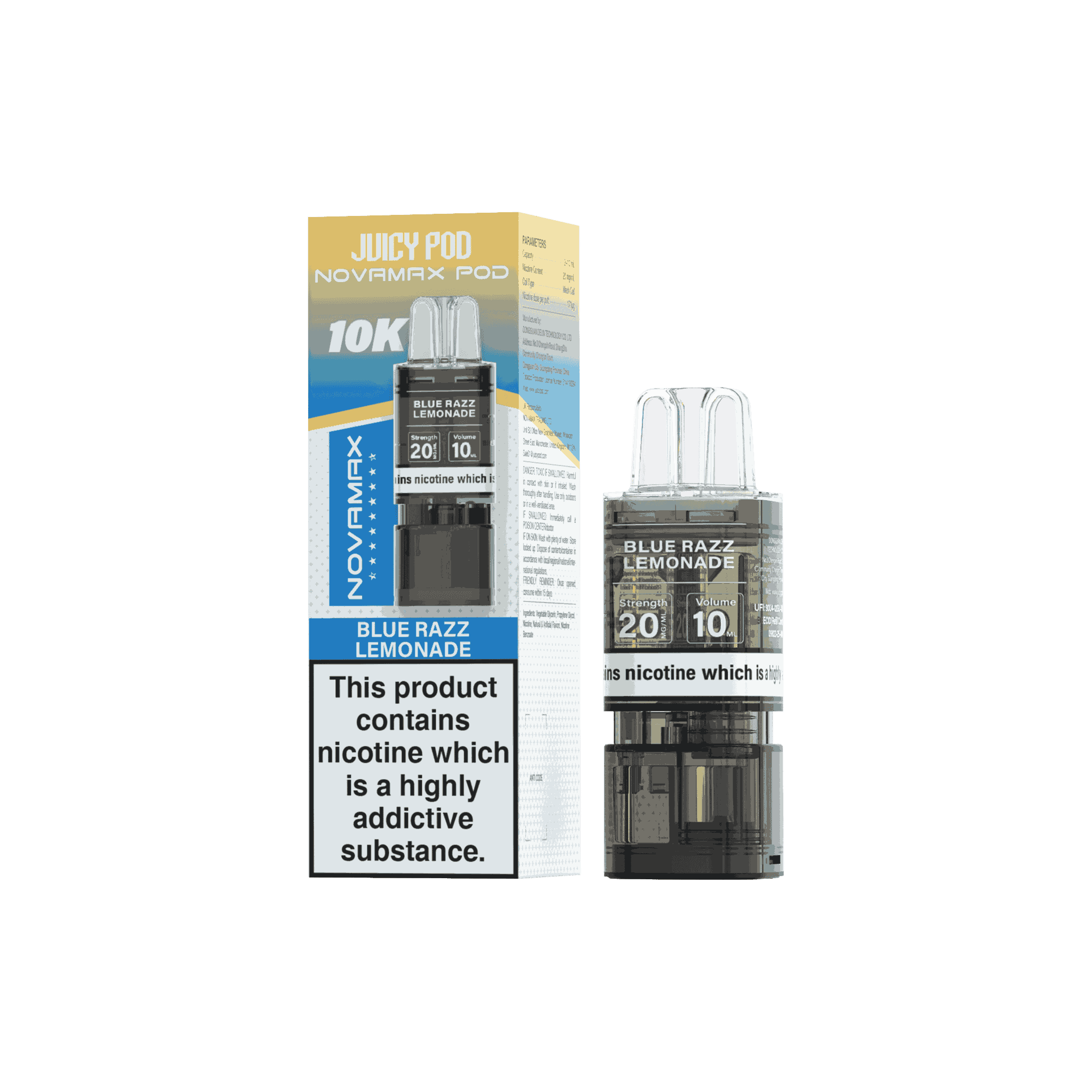 Juicy Pod Novamax 10k Replacement Pods, Blue Razz Lemonade Flavour