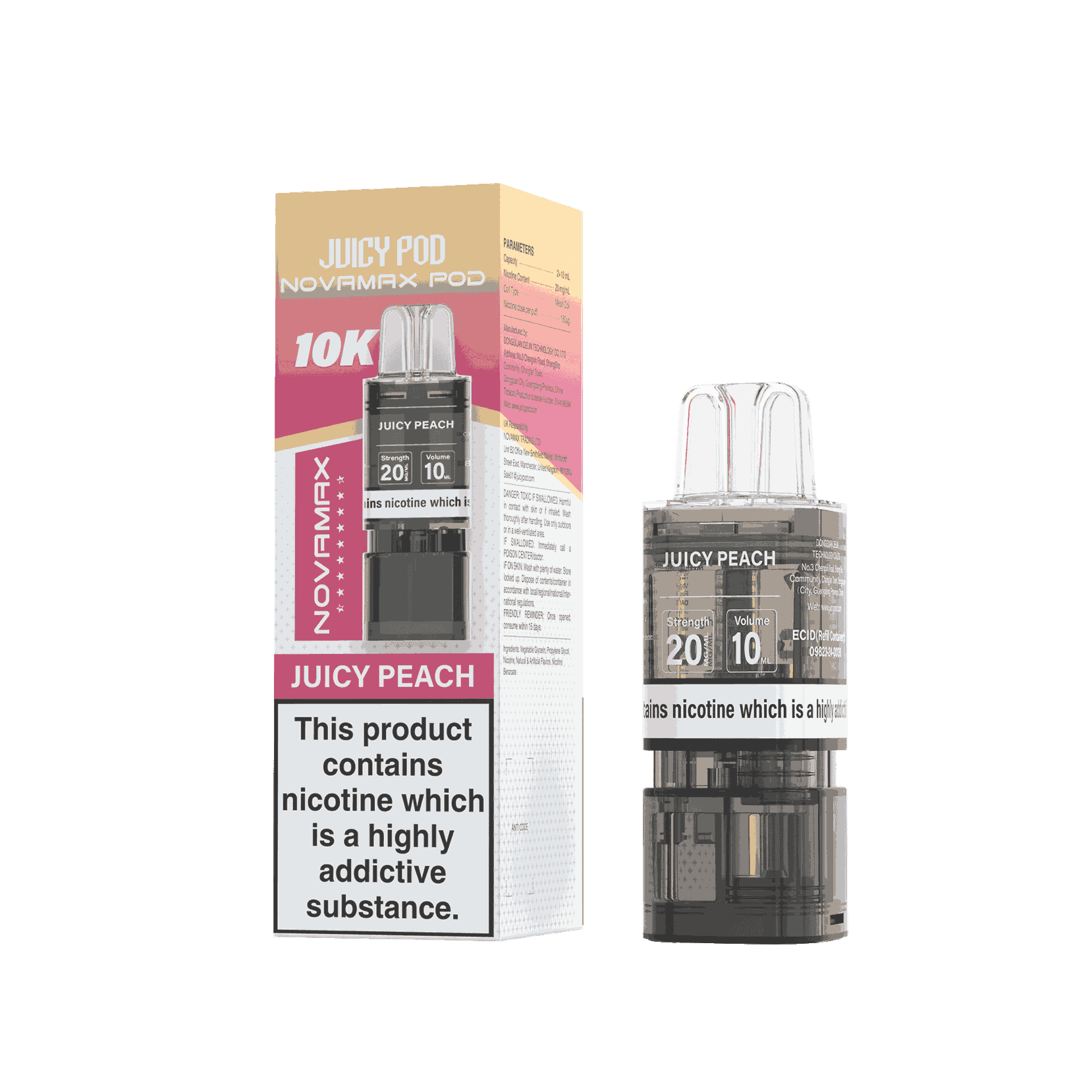 Juicy Pod Novamax 10k Replacement Pods, Juicy Peach Flavour