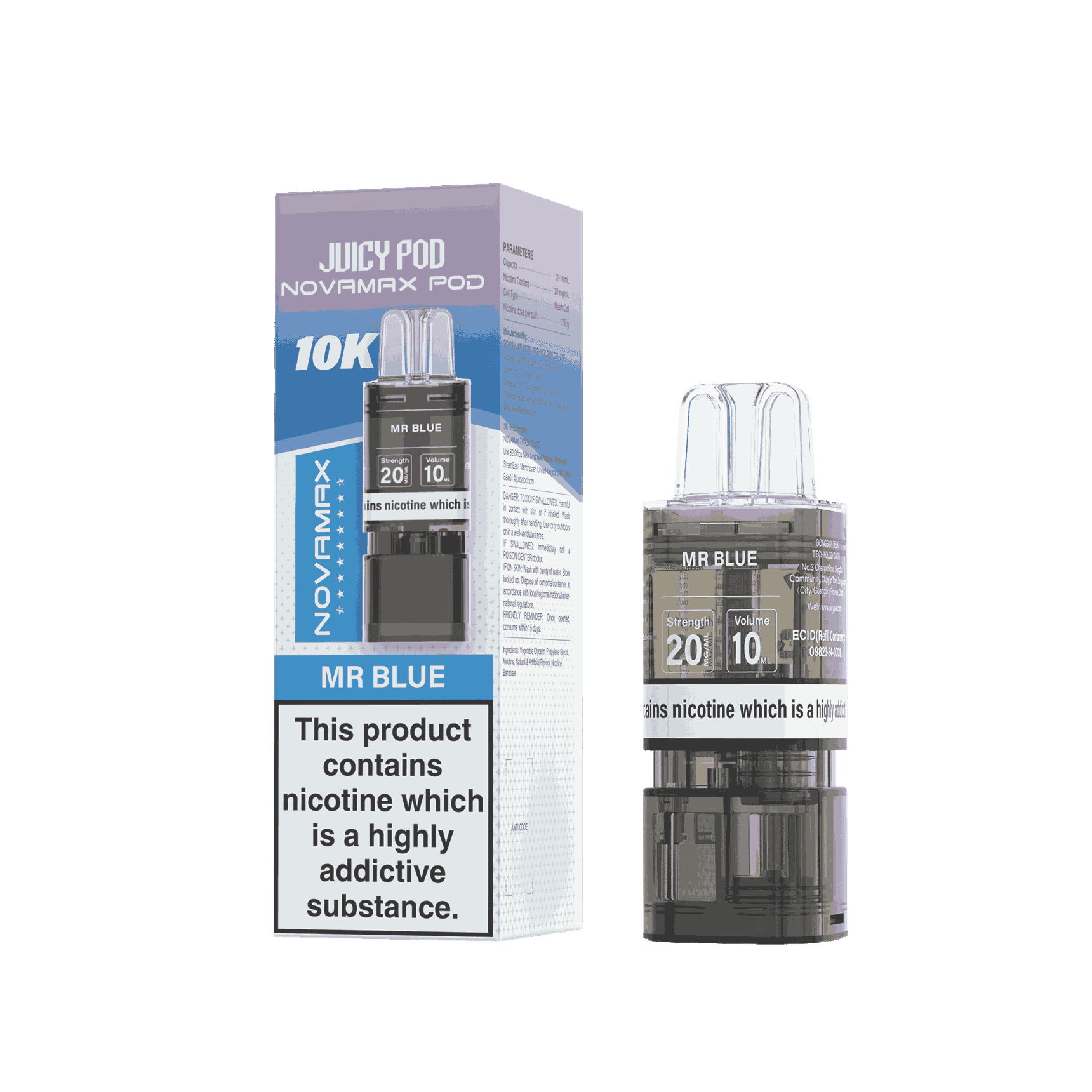 Juicy Pod Novamax 10k Replacement Pods, Mr Blue Flavour