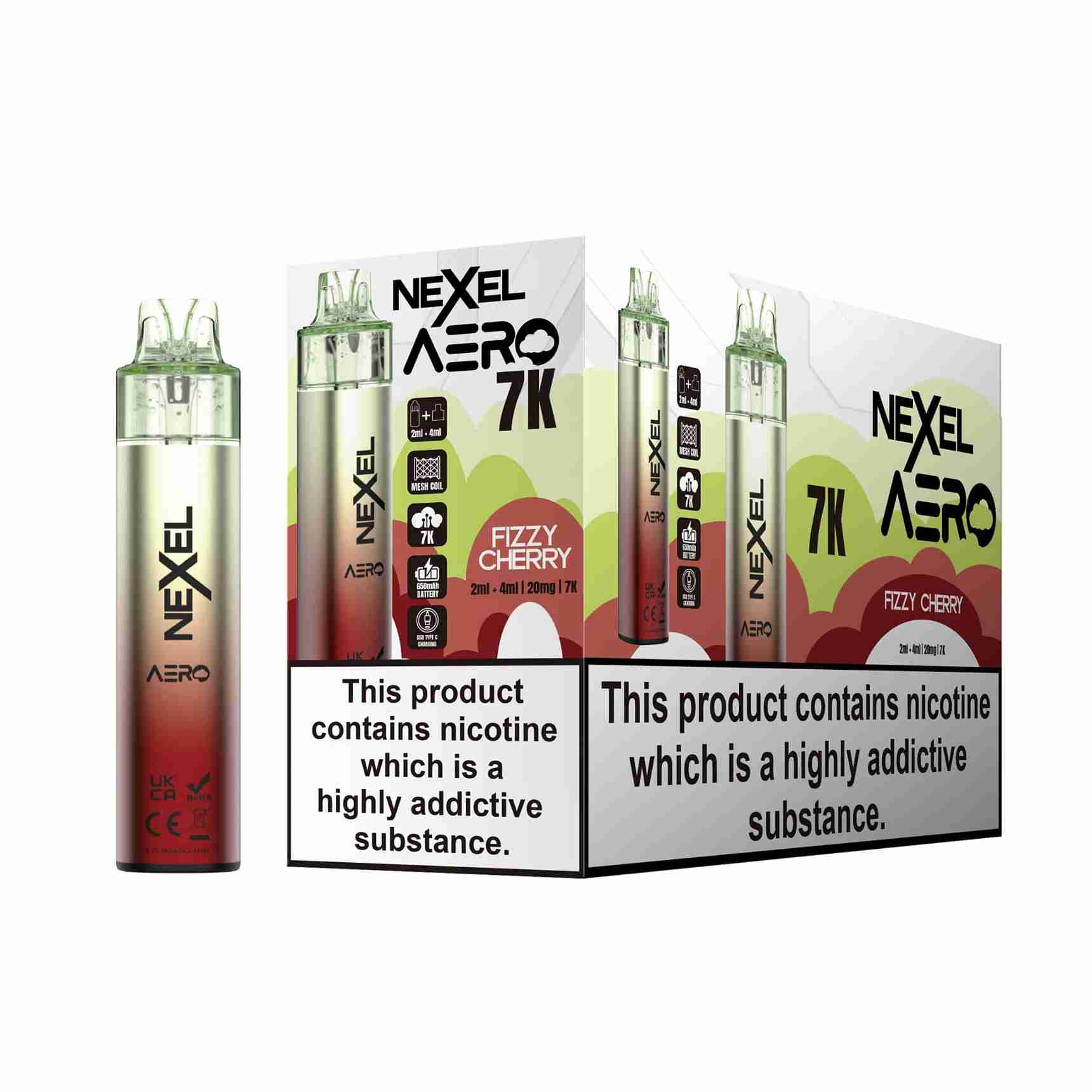 Image Of Nexel Aero 7k Prefilled Pod Vape Kit - Pack of 5 with Fizzy Cherry flavour