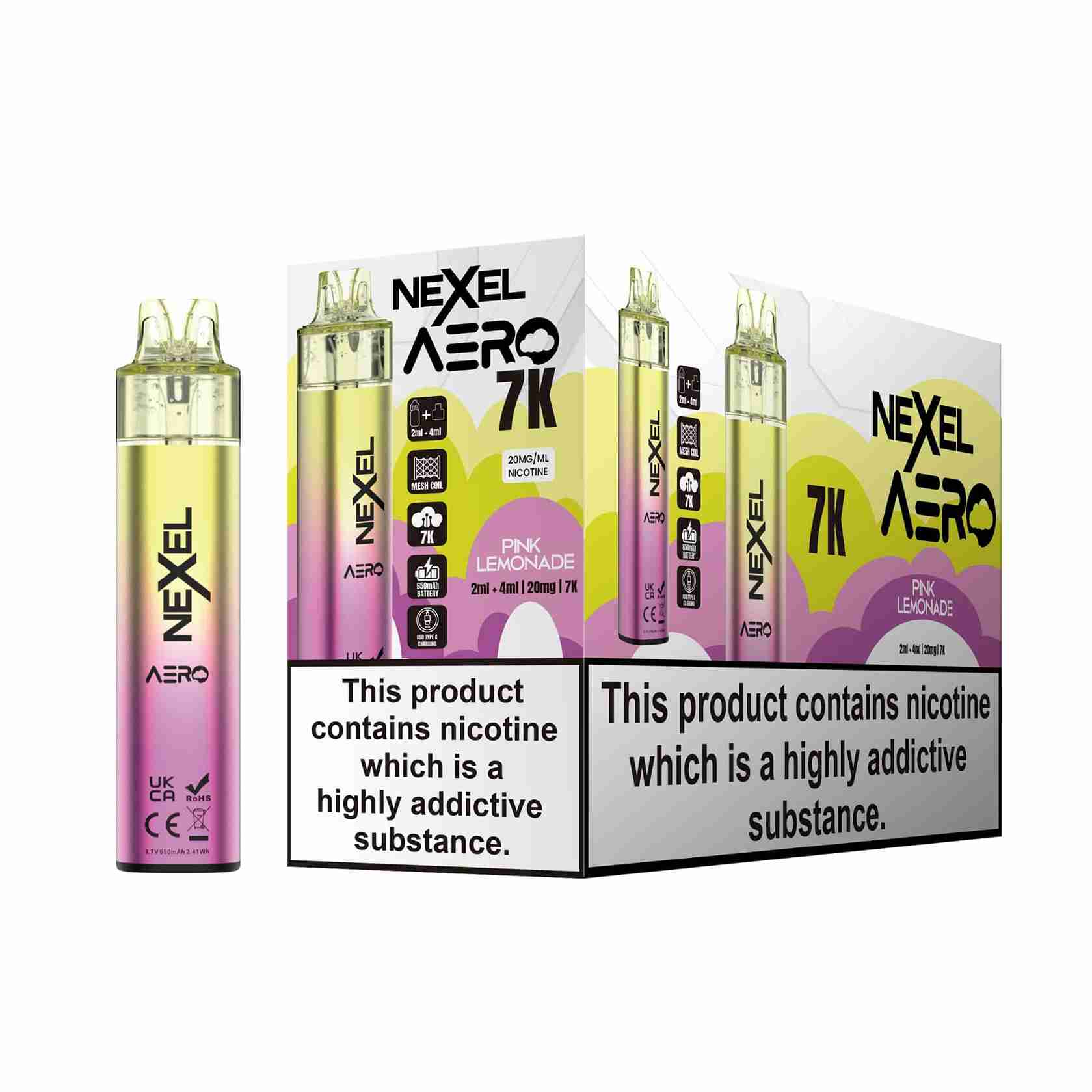 Image Of Nexel Aero 7k Prefilled Pod Vape Kit - Pack of 5 with Pink lemonade flavour