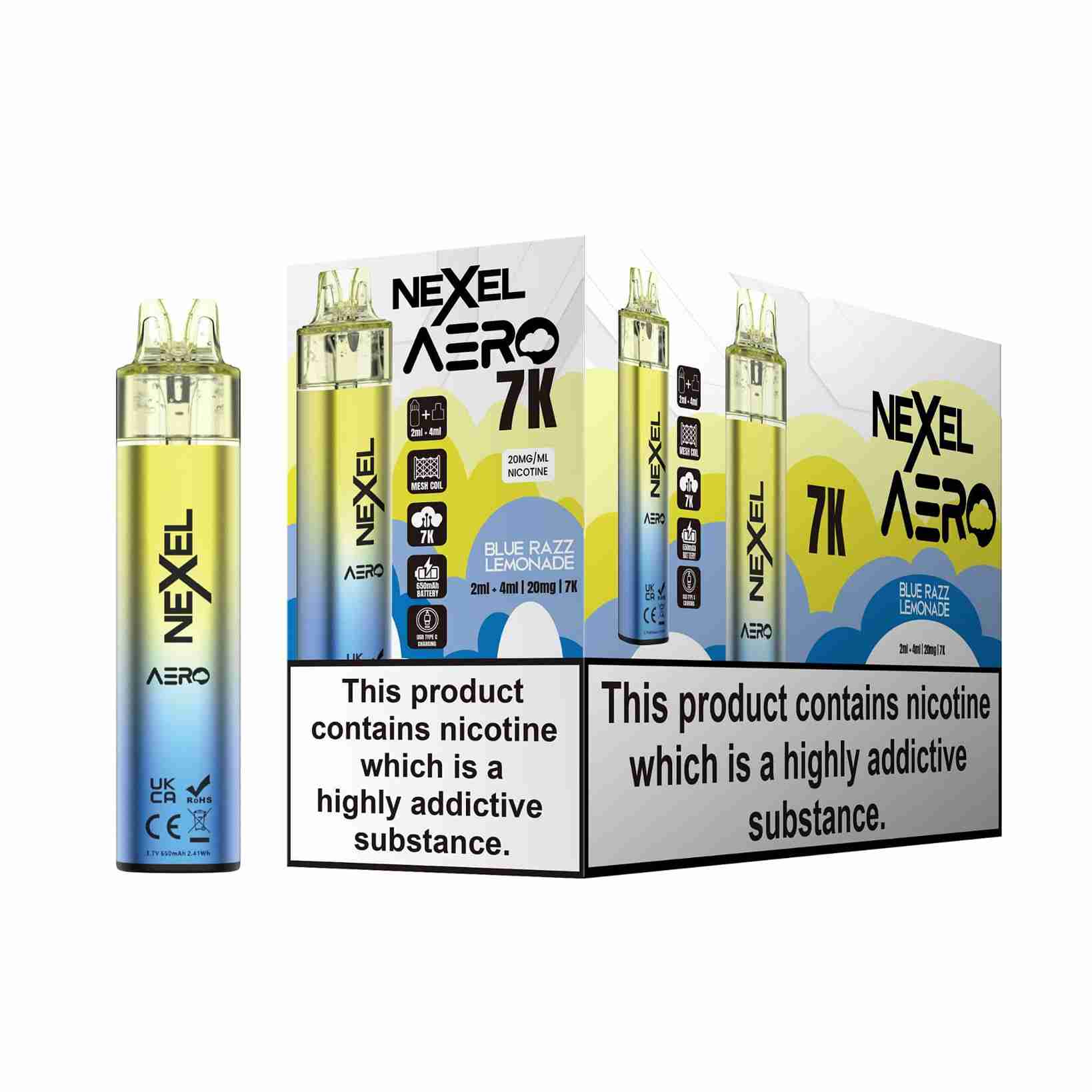 Image Of Nexel Aero 7k Prefilled Pod Vape Kit - Pack of 5 with Blue Razz Lemonade flavour