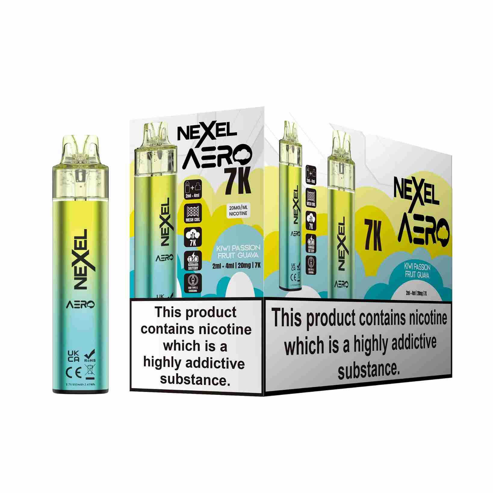 Image Of Nexel Aero 7k Prefilled Pod Vape Kit - Pack of 5 with Kiwi Passion Fruit Guava flavour
