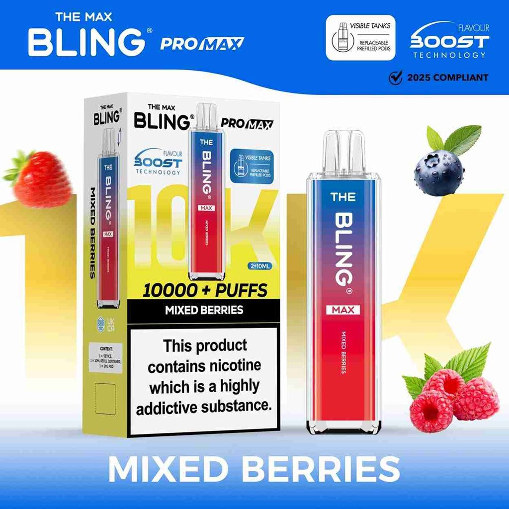 Image Of The Crystal Bling Max 10K Prefilled Pod Kit - Box of 5 with Mixed Berries flavour